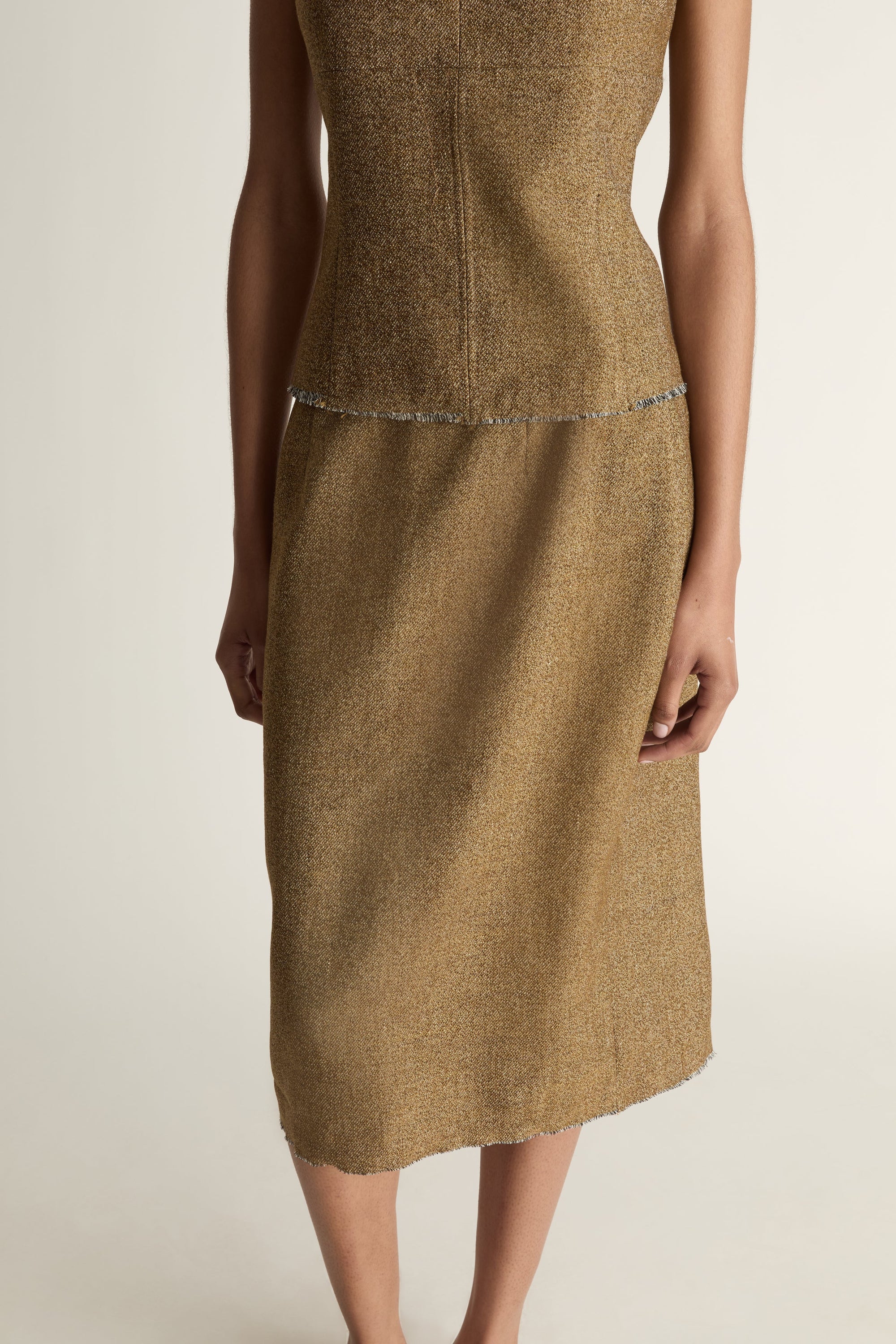 Close up image of a woman wearing Esme skirt 