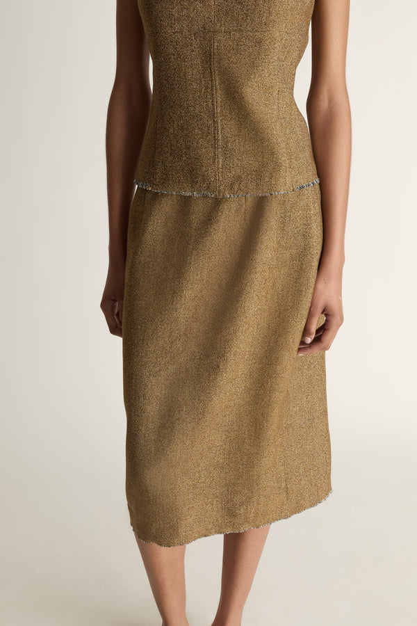 Close up image of a woman wearing Esme skirt 