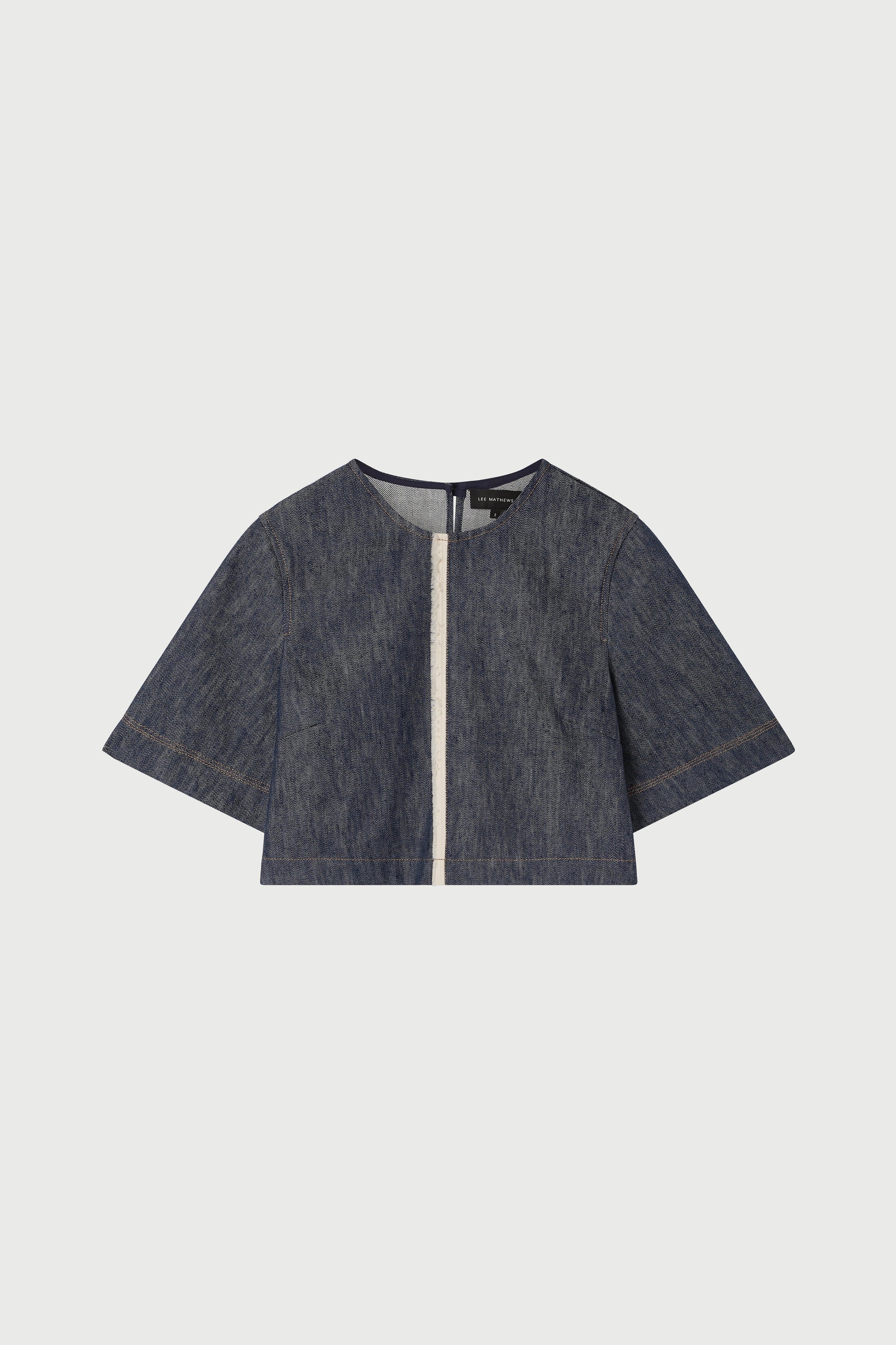 Denim top in indigo light gray background