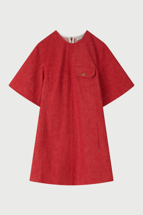 Red dress with a pocket on a white background