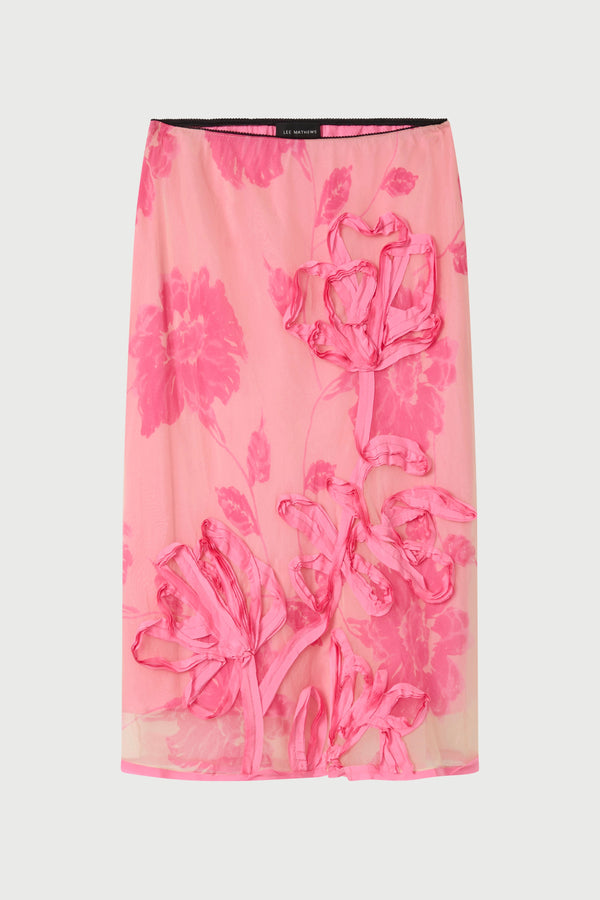 Floral patterned skirt on a blank background