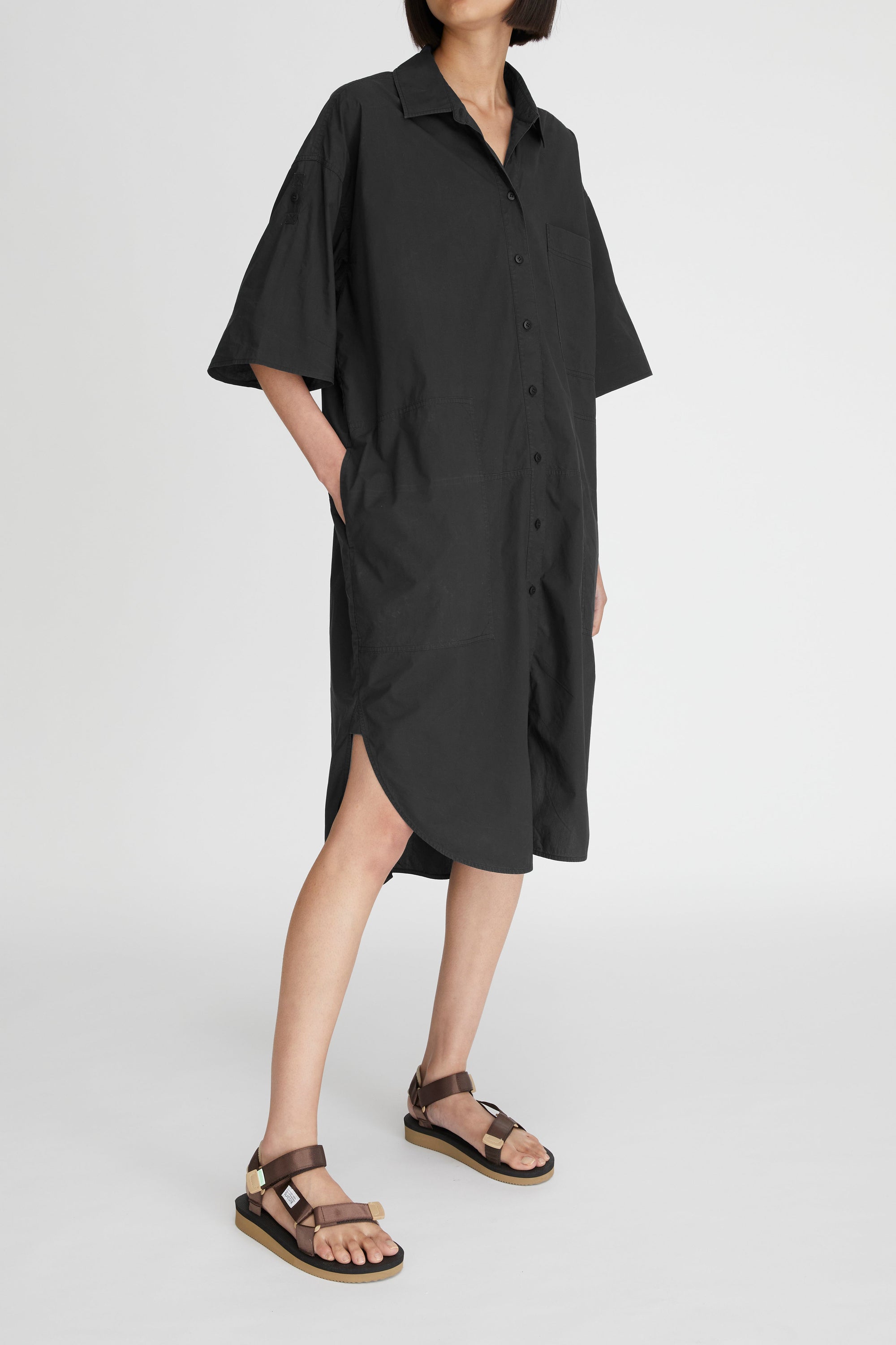 LM Poplin Short Sleeve Shirt Dress Black